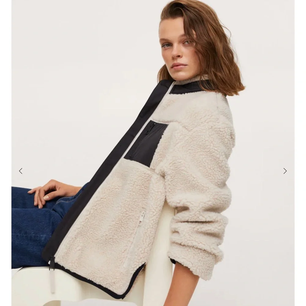 MANGO IVORY/CREAM POCKET FAUX SHEARLING JACKET SIZE LARGE - Picture 3 of 4